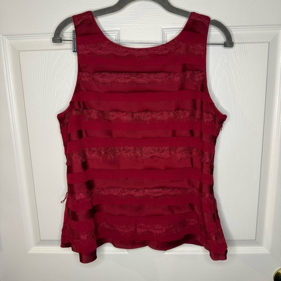 White House Black Market Red Ruffled Peplum Chiffon Lace Sleeveless Size 12 GUC - Picture 1 of 10